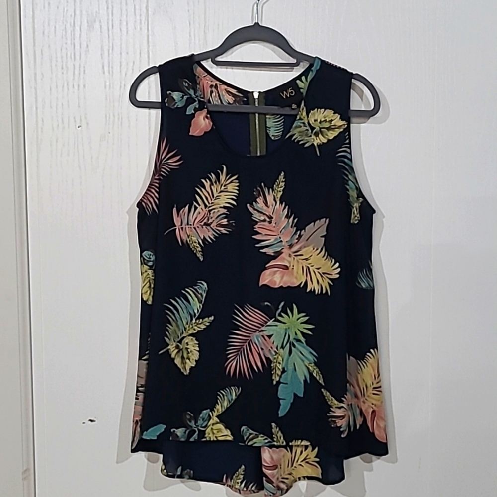 W5 Womens Black Pink Tropical Print Sleeveless Blouse Size XL
